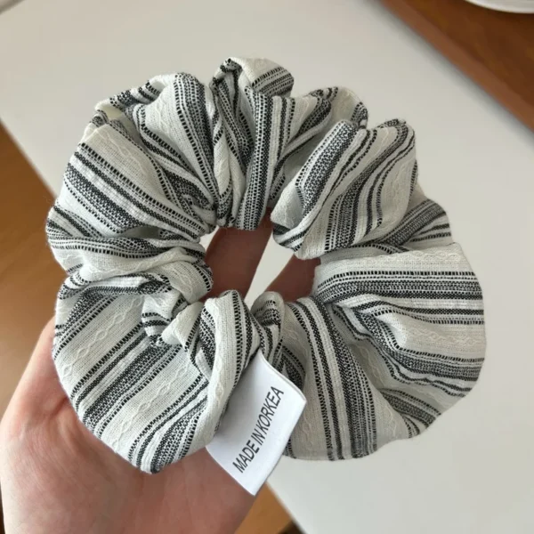 2024 Korea Fashion Stripe Hair Rubber Bands Girls Blue Scrunchie Elastic Big Hair Tie Solid Color Silk Hair Bands accessoires - Image 7