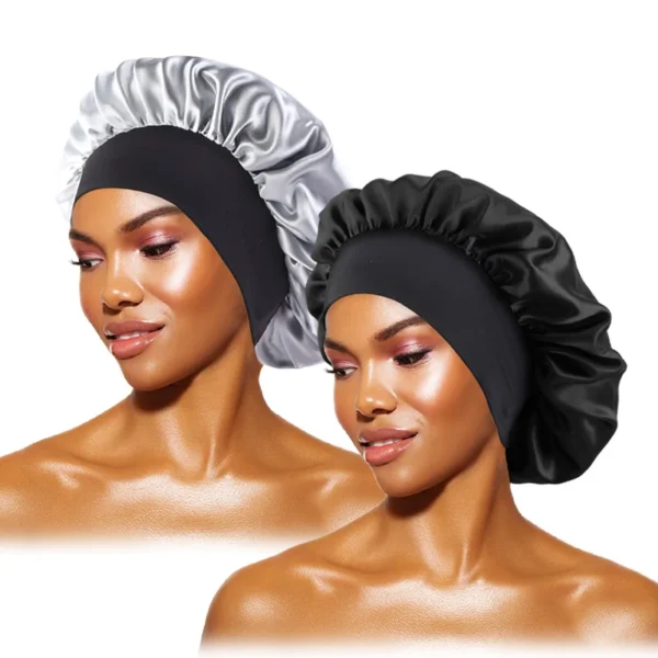 Women's Satin Solid Bonnets Wide-brimmed Night Sleeping Bathing Hat Unisex Head Wrap Elastic Band Cap Hair Care Bonnet - Image 33