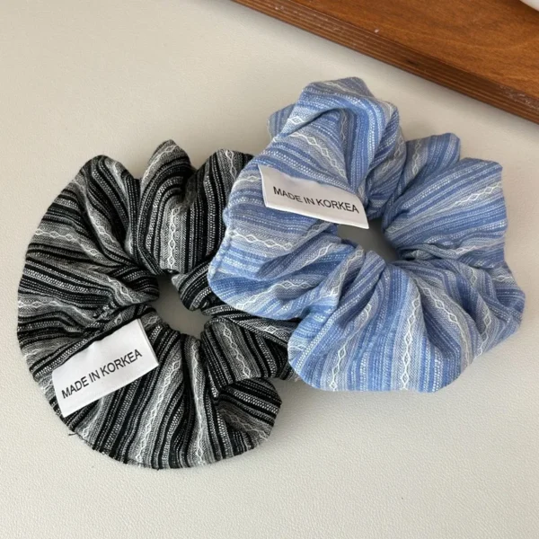 2024 Korea Fashion Stripe Hair Rubber Bands Girls Blue Scrunchie Elastic Big Hair Tie Solid Color Silk Hair Bands accessoires - Image 6