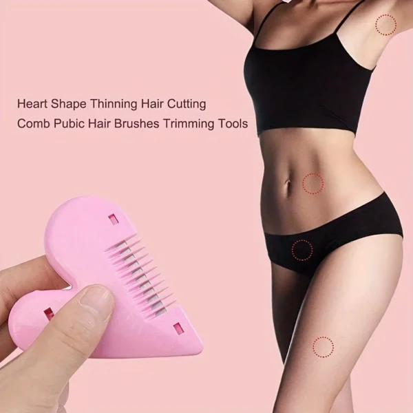 Pink Mini Hair Trimmer Love Heart Shape Hair Cutting Comb Body Bikini Hair Removal Pubic Brushes With Blades Trimming Tools - Image 8