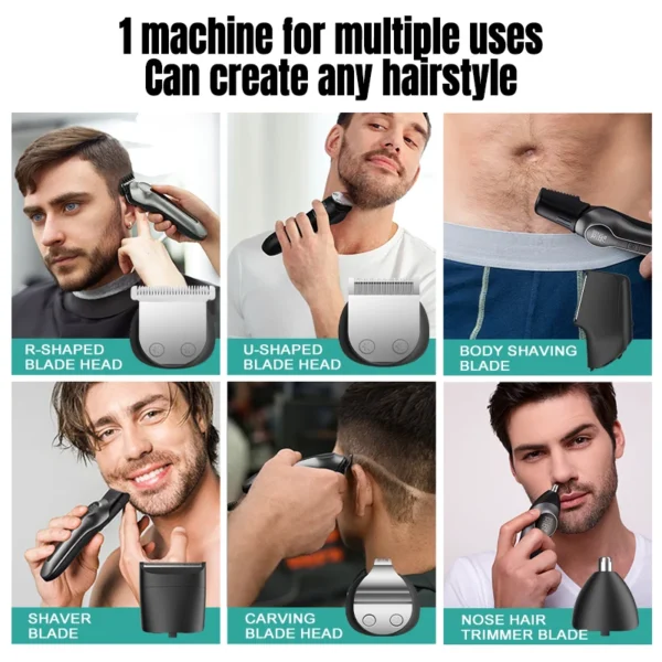IRUIBEAUTY 986 6-in-1 Multifunctional Grooming Kit Rechargeable Waterproof Hair Clipper  Electric Shaver Nose Hair Trimmer - Image 2