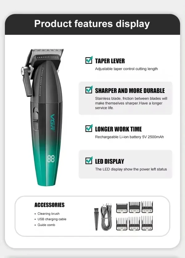 VGR Hair Clipper Professional Hair Cut Machine Face Shaver Barber Clippers Beard Trimmer Metal Trimmer for Men V-003 V-906 V-308 - Image 21