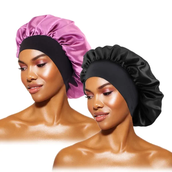 Women's Satin Solid Bonnets Wide-brimmed Night Sleeping Bathing Hat Unisex Head Wrap Elastic Band Cap Hair Care Bonnet - Image 8