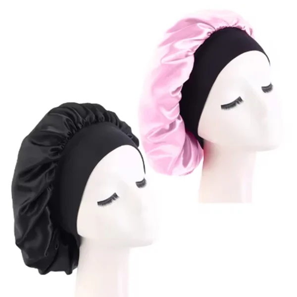 Women's Satin Solid Bonnets Wide-brimmed Night Sleeping Bathing Hat Unisex Head Wrap Elastic Band Cap Hair Care Bonnet - Image 12