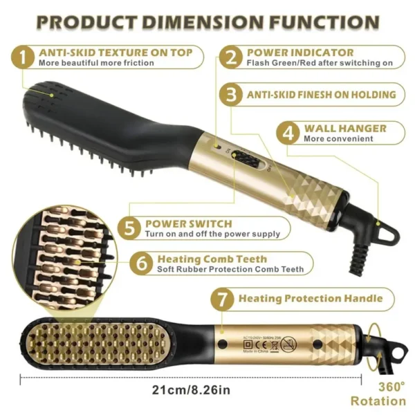 Professional Hair Straightener Comb Brush Beard Hair Straightening Comb Multifunctional Hair Curler Fast Heating Styling Tools - Image 6