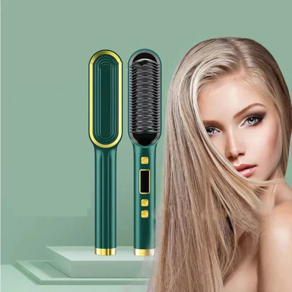 2-In-1 Electric Professional Negative Ion Straight Hair Brush Curling Comb With Lcd Display Curling Tool Straight Hair Brush - Image 6