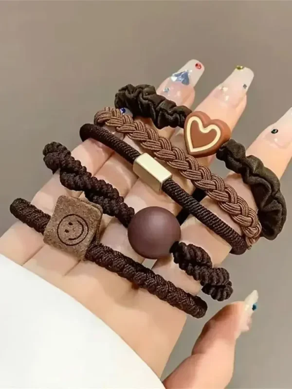 5/10/20pcs Simple Style Hair Tie Set Braided Hair Rope Heart Decor Scrunchies Elastic Ponytail Holder Hair Accessories For Women - Image 14