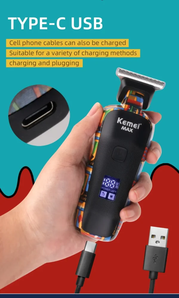 Kemei-5090 Hair Trimmers with Digital Display, Professional Barber Pusher for Men, Random Graffiti Pattern Hair Clipper Electric - Image 13