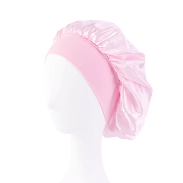 Women's Satin Solid Bonnets Wide-brimmed Night Sleeping Bathing Hat Unisex Head Wrap Elastic Band Cap Hair Care Bonnet - Image 22