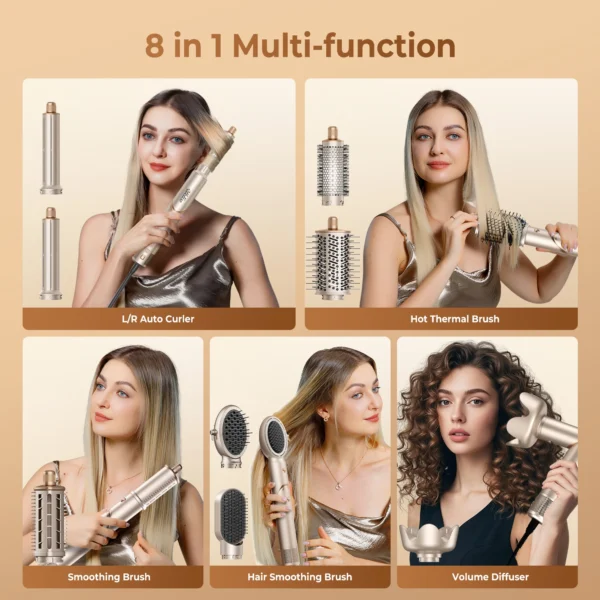 8 in 1 Hair Dryer Brush High Speed Brushless Blow Dryer Negative Ionic Hair Heating Brush Hot Air Styling Comb Hair Curler - Image 6