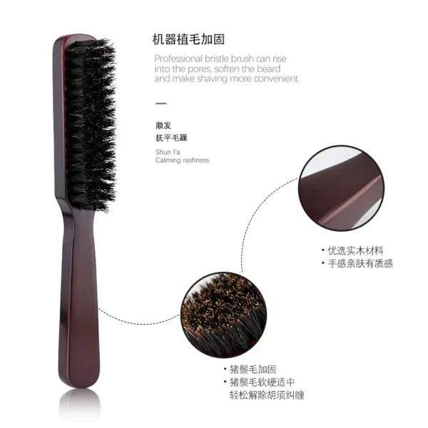 Men Beard Brush Wood Handle Boar Bristle Moustache Cleaning Brush Hairdressing Anti Static Barber Hair Styling Comb Tool - Image 3