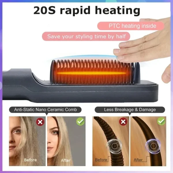 Hair Straightener Brush Heating Hot Comb Straightener Electric Hair Straightening Curly Multifunctional Iron Brush Comb Curler - Image 5