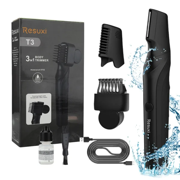 RESUXI T3 Men's 3 in 1 Multifunctional Electric Body Hair Trimmer Full Body Washable Shaver Portable Pubic Hair Clipper Razor