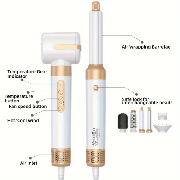 Tinsol 7 In 1 Hair Dryer Brush Brushless High Speed Hair Dryer with Diffuser Ionic Blow Dryer Hot Air Styling Comb Hair Curler - Image 2