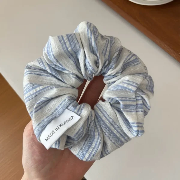 2024 Korea Fashion Stripe Hair Rubber Bands Girls Blue Scrunchie Elastic Big Hair Tie Solid Color Silk Hair Bands accessoires - Image 8