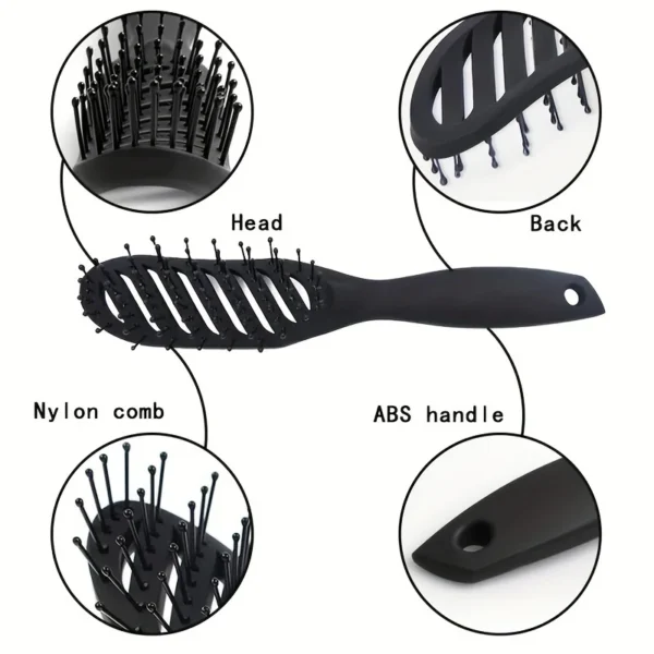 1pc Ergonomic Curved Hair Comb for Men & Women - Nylon Bristles, ABS Plastic Handle, Massage Round Head, High-Temperature Resist - Image 3