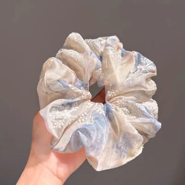 2024 Korea Fashion Stripe Hair Rubber Bands Girls Blue Scrunchie Elastic Big Hair Tie Solid Color Silk Hair Bands accessoires - Image 15