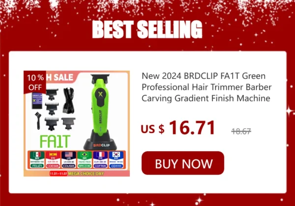 New 2025 BRDCLIP FA1T Green Professional Hair Trimmer Barber Carving Gradient Finish Machine Electric Clipper with Charger Stand - Image 15