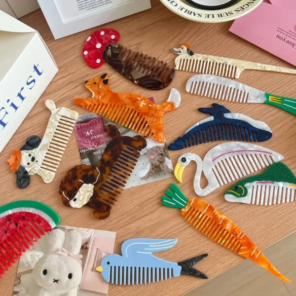 Pointed Tail Comb Tulip Acetate Comb Animal Puppy Makeup Comb Hair Accessories Wide Toothed Hairdressing Combs Household - Image 56