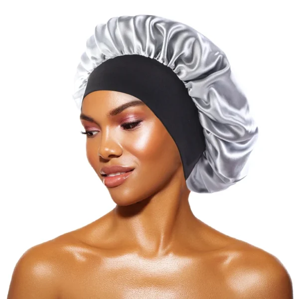 Women's Satin Solid Bonnets Wide-brimmed Night Sleeping Bathing Hat Unisex Head Wrap Elastic Band Cap Hair Care Bonnet - Image 30
