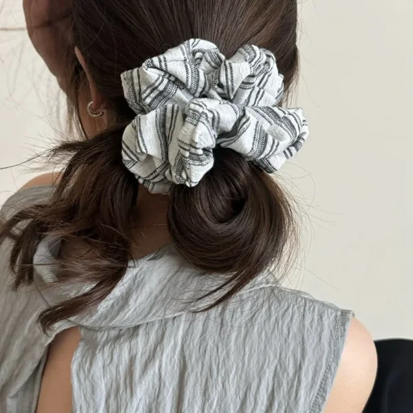 2024 Korea Fashion Stripe Hair Rubber Bands Girls Blue Scrunchie Elastic Big Hair Tie Solid Color Silk Hair Bands accessoires - Image 27