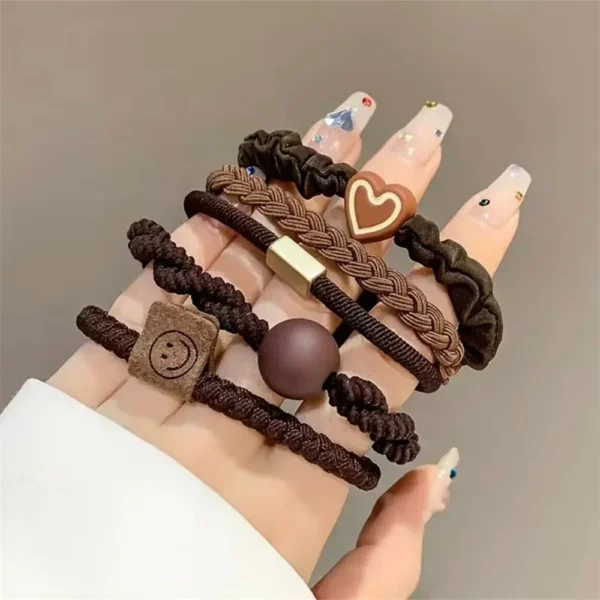 5/10/20pcs Simple Style Hair Tie Set Braided Hair Rope Heart Decor Scrunchies Elastic Ponytail Holder Hair Accessories For Women - Image 3