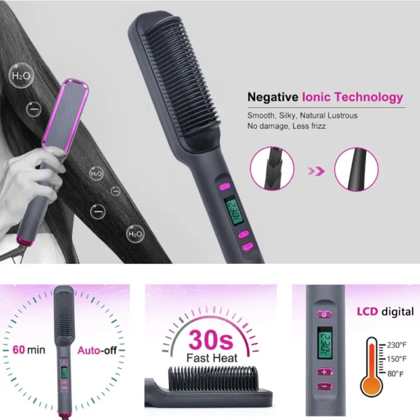 Hair Straightener Brush Heating Hot Comb Straightener Electric Hair Straightening Curly Multifunctional Iron Brush Comb Curler - Image 27