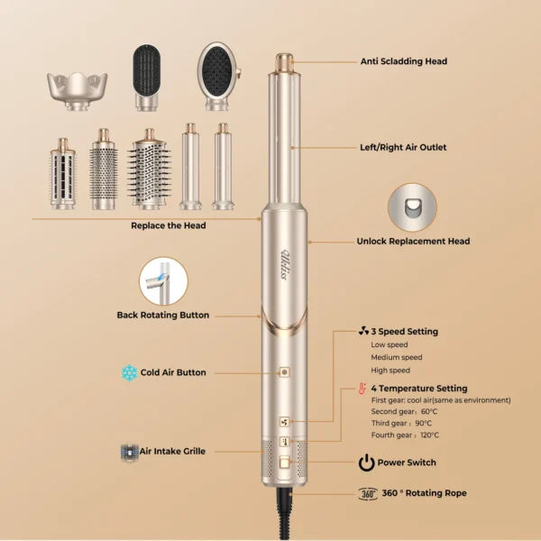 8 in 1 Hair Dryer Brush High Speed Brushless Blow Dryer Negative Ionic Hair Heating Brush Hot Air Styling Comb Auto Hair Curle - Image 16