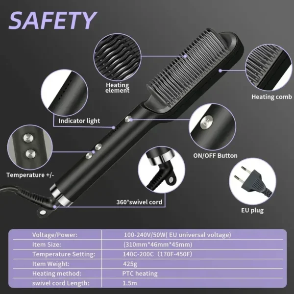 Hair Straightener Professional Quick Heated Electric Hot Comb Hair Straightener Personal Care Multifunctional Hairstyle Brush - Image 6
