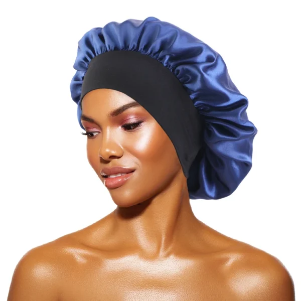 Women's Satin Solid Bonnets Wide-brimmed Night Sleeping Bathing Hat Unisex Head Wrap Elastic Band Cap Hair Care Bonnet - Image 4