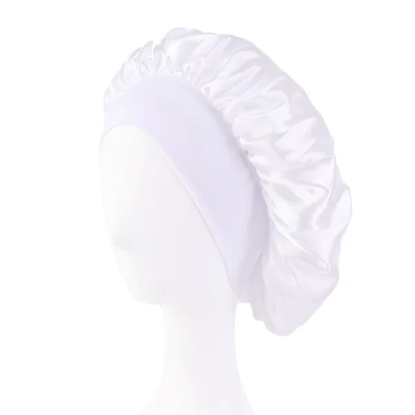 Women's Satin Solid Bonnets Wide-brimmed Night Sleeping Bathing Hat Unisex Head Wrap Elastic Band Cap Hair Care Bonnet - Image 15