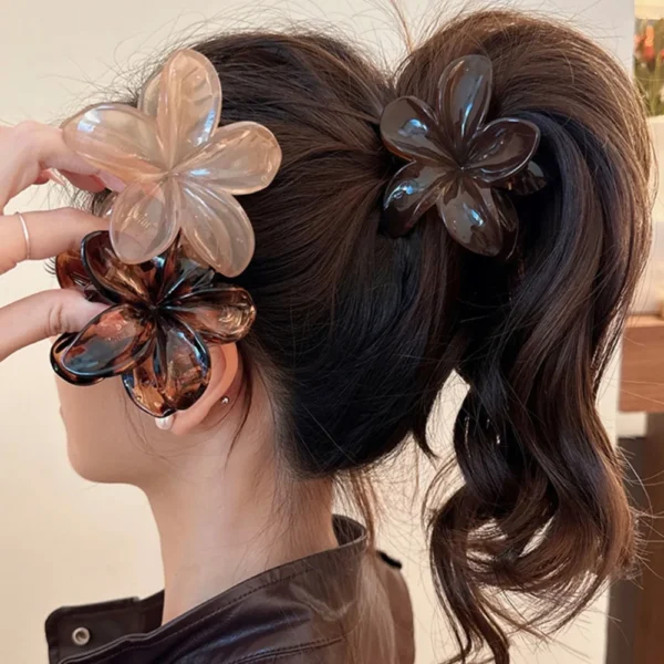 Women's Laser Mermaid Princess Flower Shaped 8cm/3.15in Large-Size Brown Beige Lightweight Plastic Hair Clips Fashionable And - Image 3