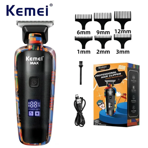 Kemei-5090 Hair Trimmers with Digital Display, Professional Barber Pusher for Men, Random Graffiti Pattern Hair Clipper Electric - Image 7