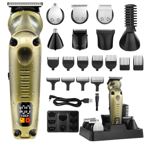 Hatteker Men's Multi-Function 8-in-1 Electric Hair Trimmer Nose Hair Razor Carving IPX6 Waterproof Grooming Kit