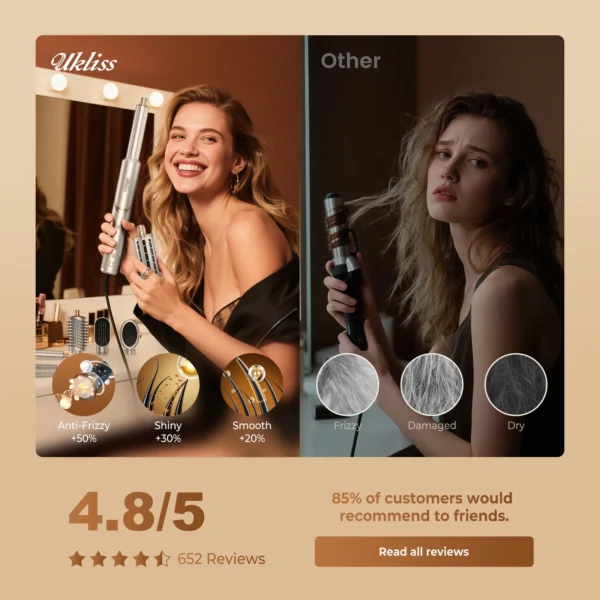 8 in 1 Hair Dryer Brush High Speed Brushless Blow Dryer Negative Ionic Hair Heating Brush Hot Air Styling Comb Auto Hair Curle - Image 9