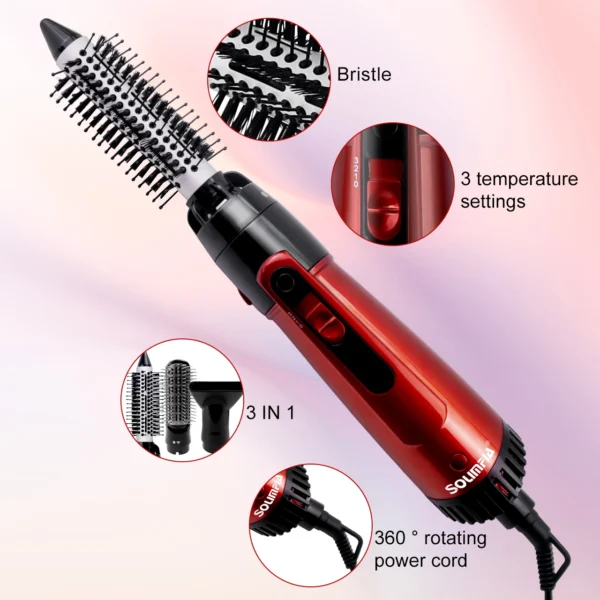 Solimpia 3-Head Hot Air Brush Hair Dryer Strong Wind Electric Straightener Curler Roller Comb Blower Styling Tool for Woman 800W - Image 5