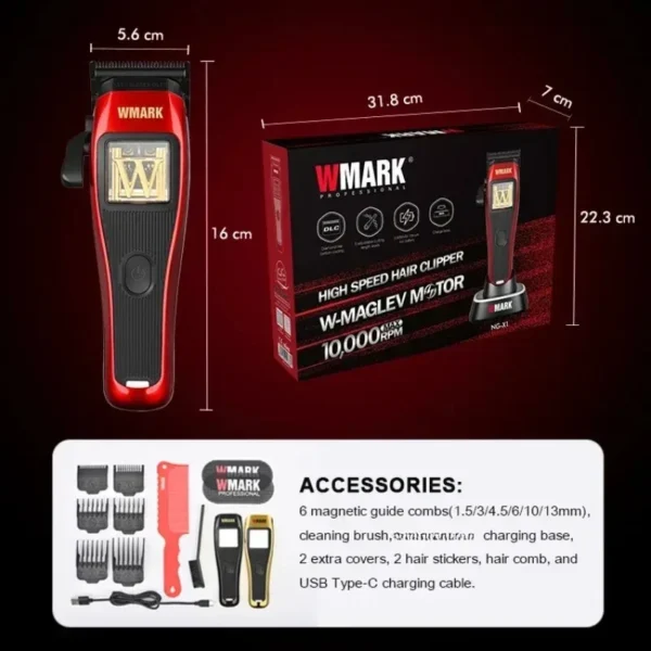 WMARK NG-X1 Professional Hair Clippers for Men,Microchipped Magnetic Motor 10000RPM 9V with Charge Stand,Cordless Cutter Trimmer - Image 23