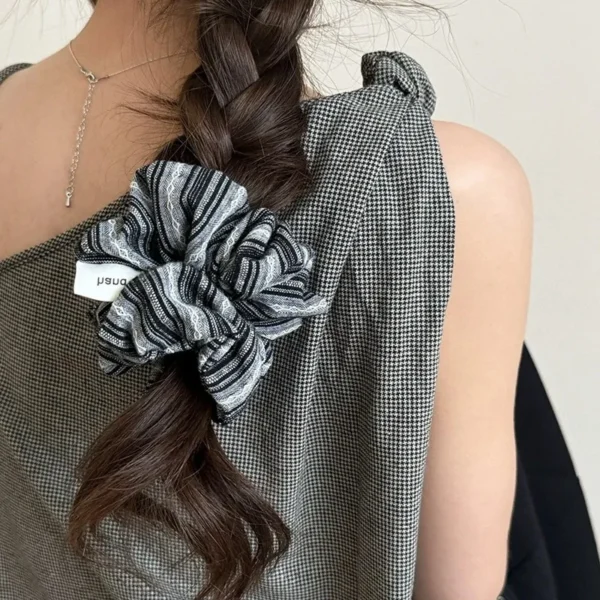 2024 Korea Fashion Stripe Hair Rubber Bands Girls Blue Scrunchie Elastic Big Hair Tie Solid Color Silk Hair Bands accessoires - Image 4