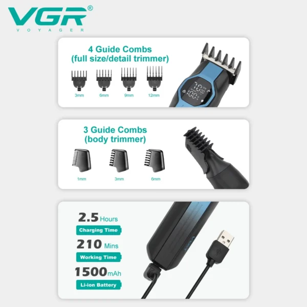 VGR V-173 5-in-1 Multifunctional Hair Trimming Set Home Full Body Hair Removal Device Nose Hair Trimmer Oil Head Carving Hair Cl - Image 4