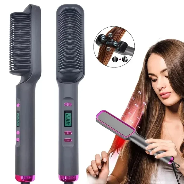 Hair Straightener Brush Heating Hot Comb Straightener Electric Hair Straightening Curly Multifunctional Iron Brush Comb Curler - Image 2