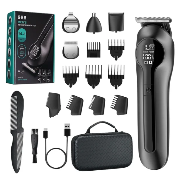 IRUIBEAUTY 986 6-in-1 Multifunctional Grooming Kit Rechargeable Waterproof Hair Clipper  Electric Shaver Nose Hair Trimmer - Image 7