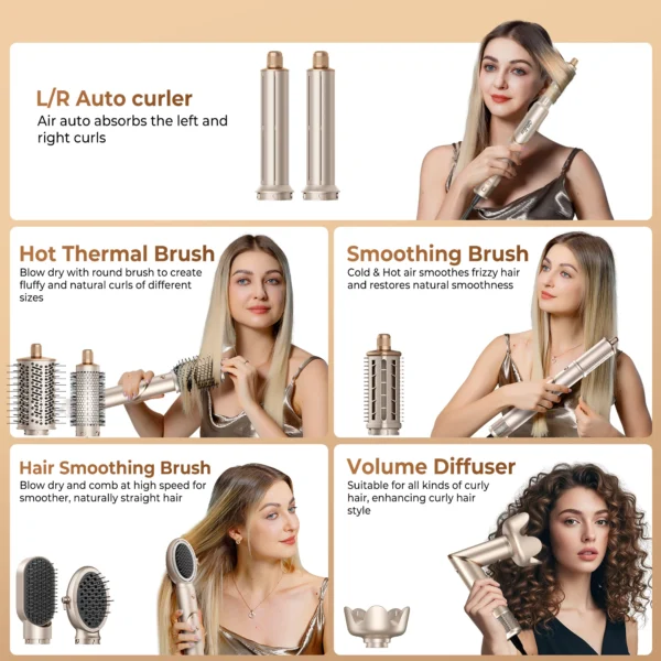 8 in 1 Hair Dryer Brush High Speed Brushless Blow Dryer Negative Ionic Hair Heating Brush Hot Air Styling Comb Hair Curler - Image 10