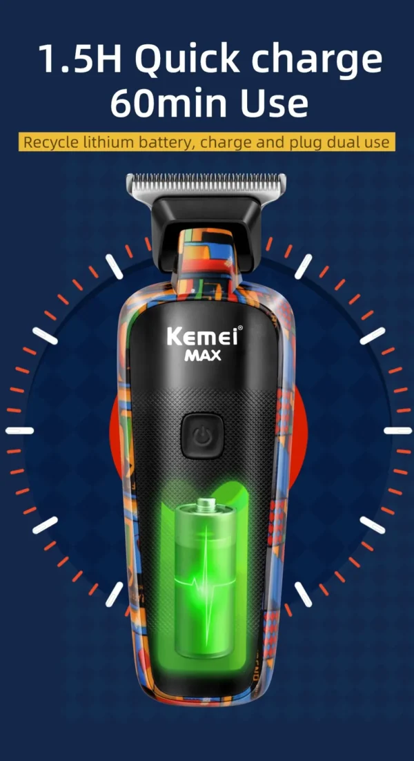 Kemei-5090 Hair Trimmers with Digital Display, Professional Barber Pusher for Men, Random Graffiti Pattern Hair Clipper Electric - Image 14