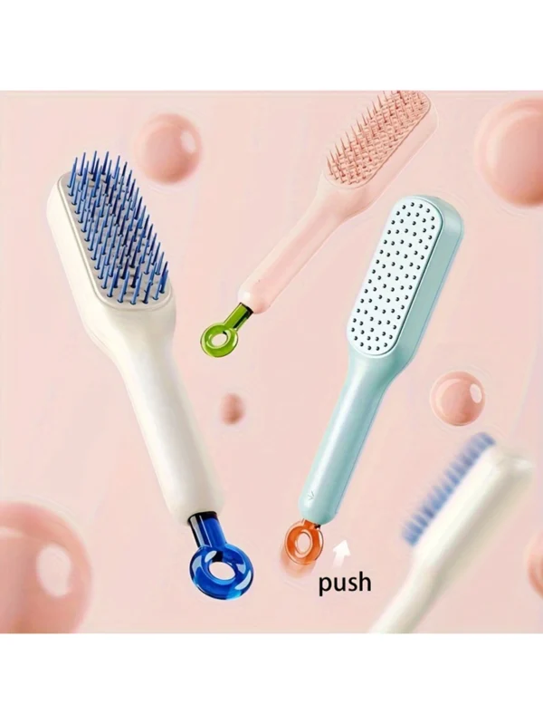 1pc Self-cleaning Hair Comb Anti Static Retractable One-pull Massage Brush Rotating Lifting Hairbrush Safety Airbag Combs Barber - Image 4