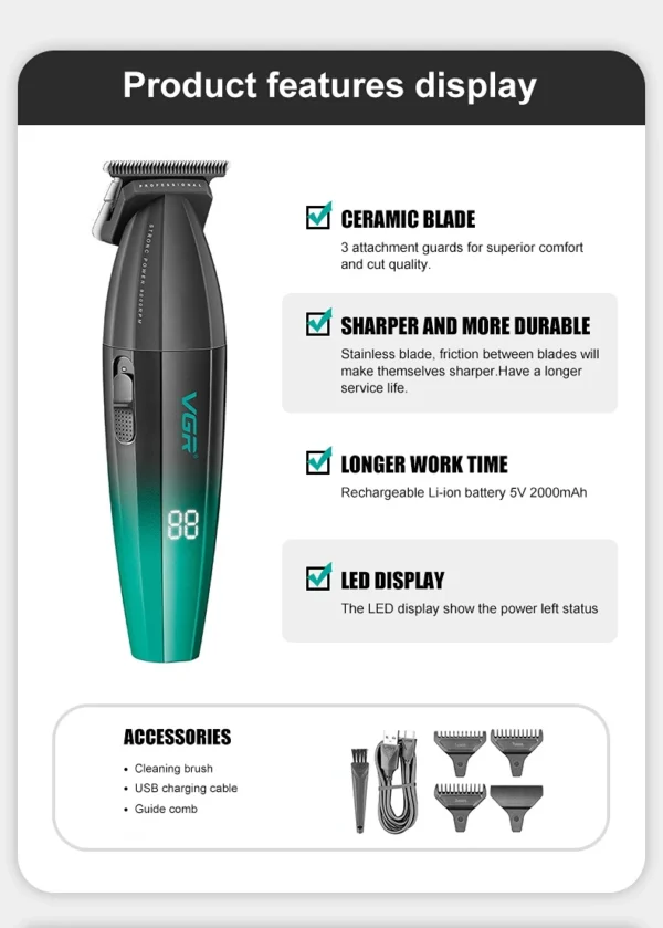VGR Hair Clipper Professional Hair Cut Machine Face Shaver Barber Clippers Beard Trimmer Metal Trimmer for Men V-003 V-906 V-308 - Image 27