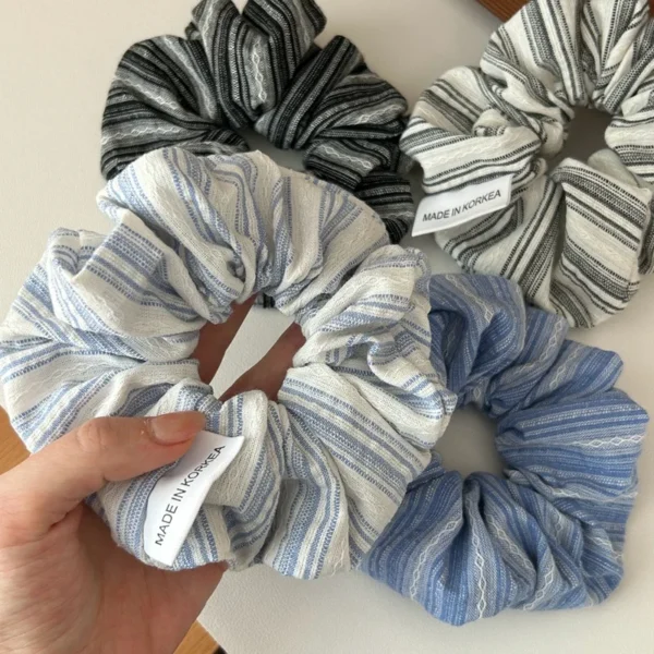 2024 Korea Fashion Stripe Hair Rubber Bands Girls Blue Scrunchie Elastic Big Hair Tie Solid Color Silk Hair Bands accessoires - Image 30