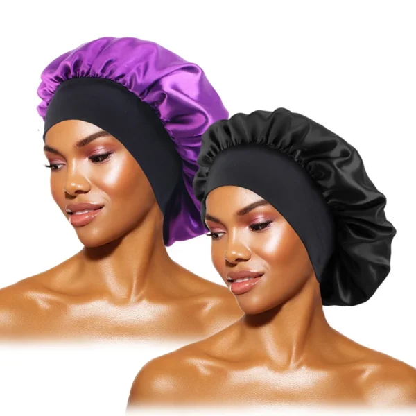 Women's Satin Solid Bonnets Wide-brimmed Night Sleeping Bathing Hat Unisex Head Wrap Elastic Band Cap Hair Care Bonnet - Image 32