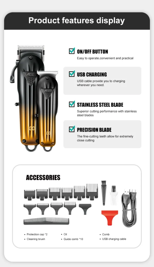 VGR 646 Hair Trimmer Professional USB Hair Clipper Rechargeable Hair Cutting Machine Barber Hair Trimmer Set LED Trimmer for Men - Image 11