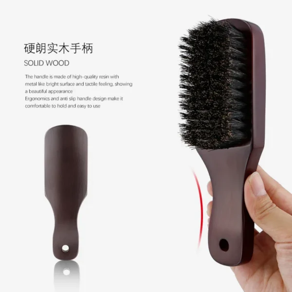 Men Beard Brush Wood Handle Boar Bristle Moustache Cleaning Brush Hairdressing Anti Static Barber Hair Styling Comb Tool - Image 2