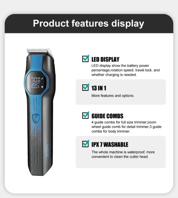 VGR V-173 5-in-1 Multifunctional Hair Trimming Set Home Full Body Hair Removal Device Nose Hair Trimmer Oil Head Carving Hair Cl - Image 9